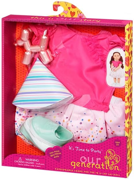 Our Generation Birthday Outfit - Confetti Print Skirt & Poodle Balloon Animal - 45.7 cm Doll Clothes - Pretend Play - Toy for Children from 3 Years and Up - It's Time to Party