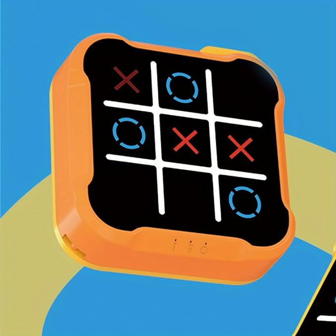 Handheld Tic Tac Toe Game Machine, Electronic Portable Travel Games for Kids & Adults, Office Break and Car Journey Entertainment (Orange)