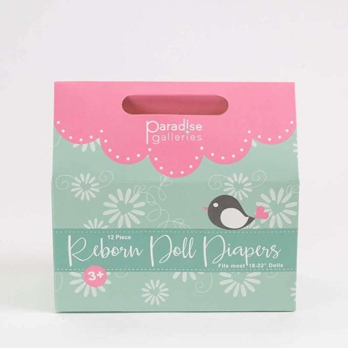 Paradise Galleries Reborn Baby Doll Accessories Reusable Diapers - 12-Piece Pack, Fits 18 - 22" Dolls for Ages 3+