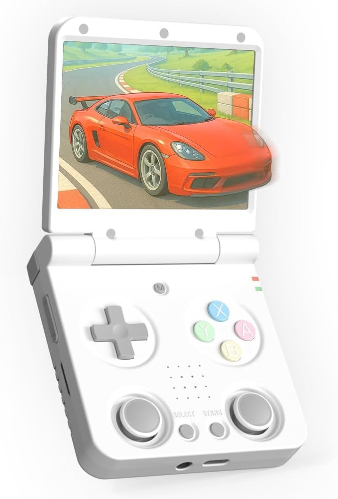Miyoo Flip V2 Retro Handheld Game Console, 3.5'' IPS Display, RK3566 Chip, Dual Joysticks, HDMI & WiFi, 3000mAh Battery, Portable Emulator Console for Classic Games (White-No Memory Card)