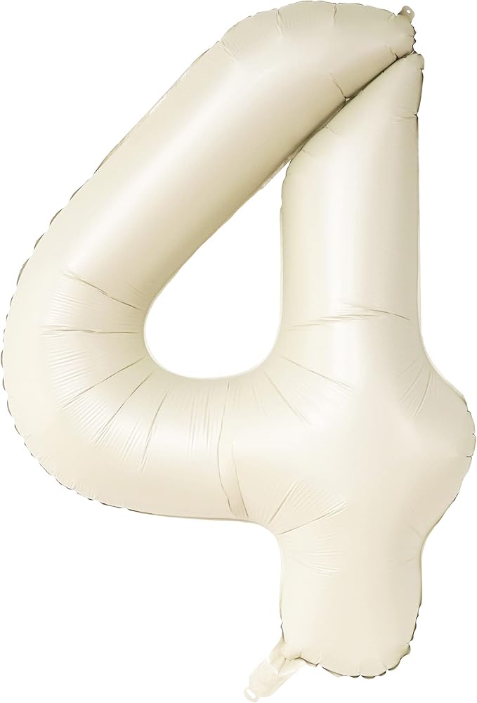 KatchOn, Giant Cream White 4 Balloon Number - 40 Inch | Number 4 Balloons for Birthdays | 4th Birthday Decor for Party | Creme Number 4 Balloon | 4 Year Old Balloon for 4th Birthday Party Supplies