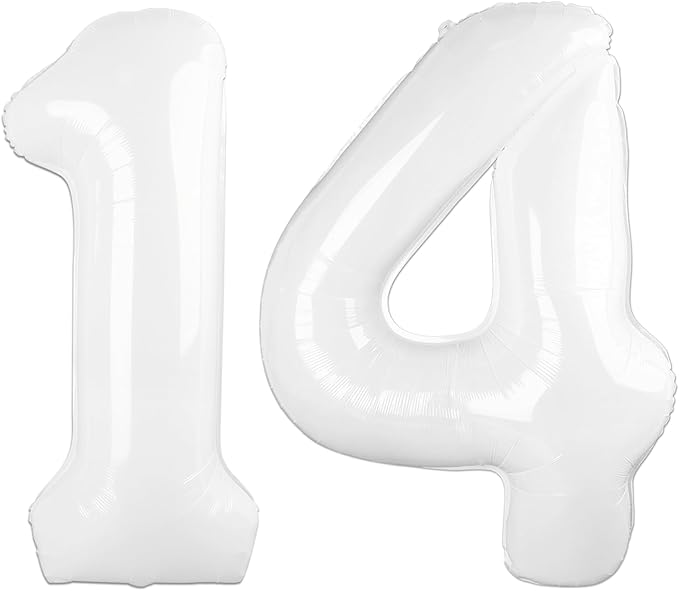 40 Inch White Number 14 Digital Balloon,Jumbo Mylar Foil Helium Balloon for 14 Balloons for Birthday Party,Wedding Anniversary Party Decorations