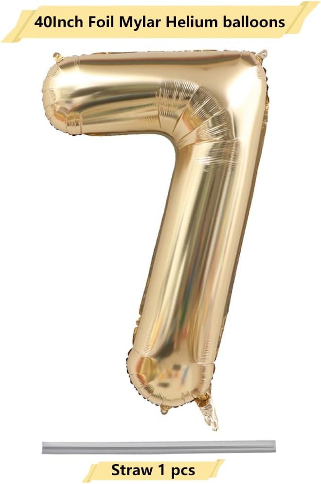 40 Inch Light Gold 7 Number Balloons Champagne Gold Giant 7 Foil Mylar Helium Large Digita Balloon for Girls Boys 7th Birthday Jumbo Balloon Anniversary Graduation Events Party Decorations Supplies