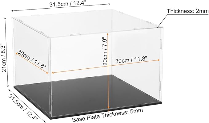 uxcell Acrylic Clear Display Case for Collectibles Self-Assemble Display Boxes with Black Base Dustproof Countertop Storage Box for Collectibles Action Figures, 11.8 x 11.8 x 7.9 Inch
