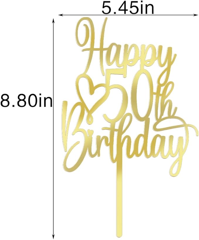 Acrylic Happy 50th Birthday Cake Topper - Cheers to 50 Years Cake Topper, 50 & Fabulous Cake Decoration for Hello 50th Birthday Anniversary Party Cake Decorations Supplies