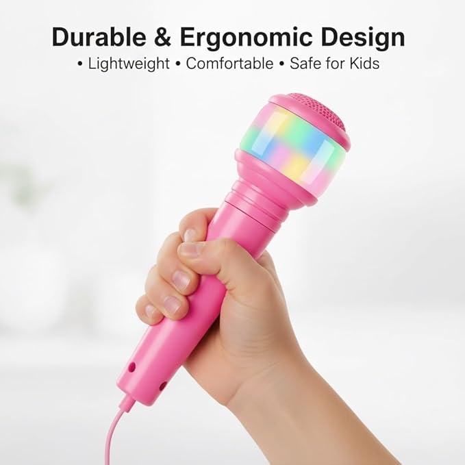 The All-in-One Microphone Toy, Kids Microphone with Stand Adjustable, Speaker & Led Lights, Fun Standing Karaoke Microphone - Move to Play & Echo Effect, for Phones/MP3/Tablets, (Blue)