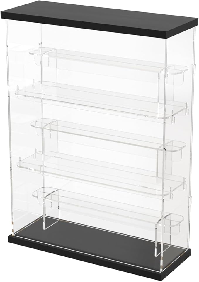 DuvinDD Acrylic Display Case for Collectibles with LED Light Top, 3-Shelves Clear Figure Display Case with Door, Dustproof Hot Wheels Display Case Storage Box Black(12.4x4.5x16.7inch)
