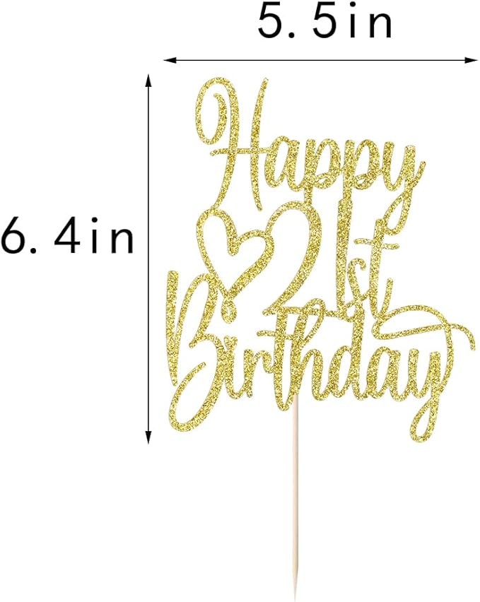 Gold Glitter Happy 21st Birthday Cake Topper - Cheers to 21 Years Cake Topper, 21 & Fabulous Cake Decoration for Hello 21st Birthday Anniversary Party Cake Decorations Supplies