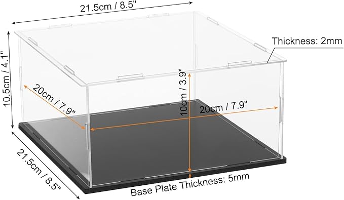 uxcell Acrylic Clear Display Case for Collectibles Self-Assemble Display Boxes with Black Base Dustproof Countertop Storage Box for Collectibles Action Figures, 7.9 x 7.9 x 3.9 Inch