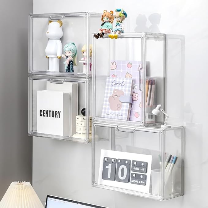 3 Tiers Clear Display Case for Figures, Acrylic Storage Organizers Box with Magnetic Door, Wall-Mounted Dustproof Showcase for Collectibles Action Figure(2PACK Wall-Mounted Medium)