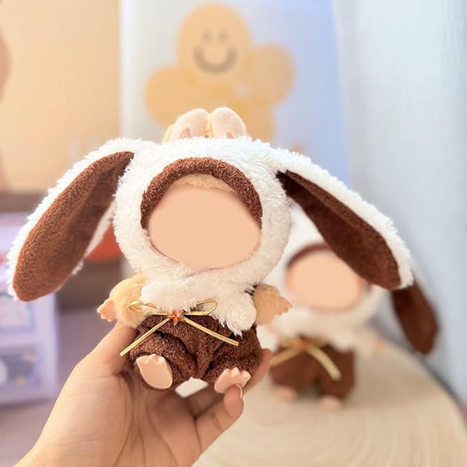 Clothes for 15/17cm Doll (No Doll), Fashion Outfit Set - Rabbit Hat + Jumpsuit, Cute Dress Up Accessories (Little Bunny)