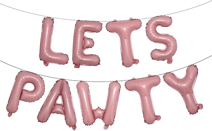 9PCS 16'' Foil Balloon Dog Pet Birthday Lets Pawty Balloons,Happy Birthday Banner for Pet Dog Party Supplies Decoration Set… (PAWTY Pink)