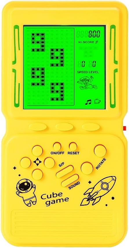 CZT New Block Game Console Green Backlight Large Screen More Convenient for Playing Games Classic Nostalgia Puzzle Built-in 999 in 1 Brick Game Children's Gift (Yellow)