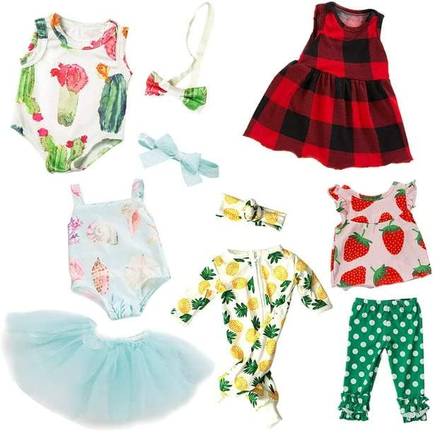 Ecore Fun 5 Sets 14-18 Inch Baby Doll Clothes and Headbands Outfits Pjs Baby Doll Accessories for 43cm New Born Dolls, 15 Inch Baby Dolls