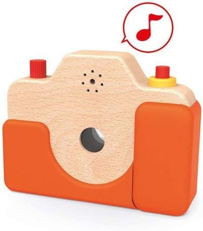 Janod Beech Wood Toddler Camera with Light & Sound Effects & Silicone Cover for Pretend Play Ages 18 Months+