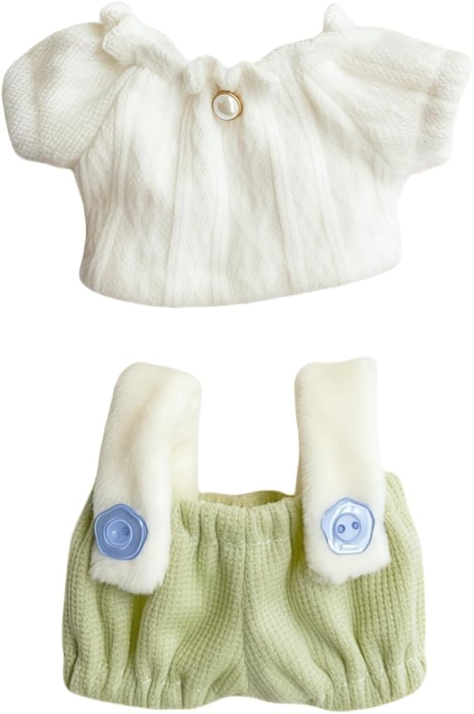 Clothes for Lu bubu 17cm Dolls Accessories(No Doll), Cute Outfit Set 2 Pieces Bib Pants for 17cm Doll Suit, Stylish Dress Up Overalls Doll Clothing Set Replacement Green