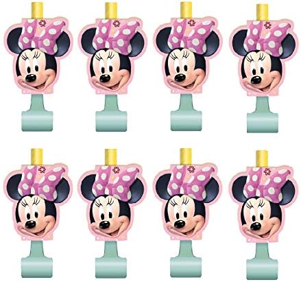 Unique Minnie Mouse Birthday Party Supplies Bundle includes 16 Party Blowouts and 1 Dinosaur Sticker Sheet