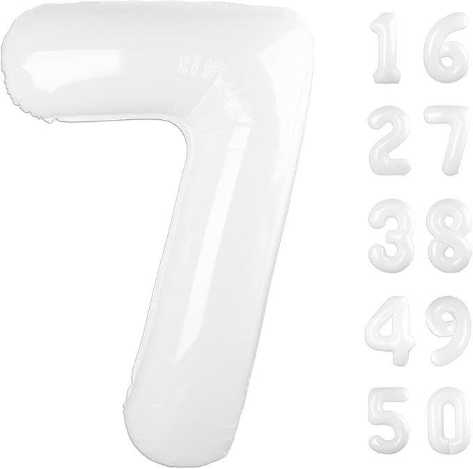 40 Inch White 7 Balloon Number Big Foil Helium Number Balloons 7 17 27 Birthday Party Decorations for Boy or Girl Huge Mylar Anniversary Party Supplies