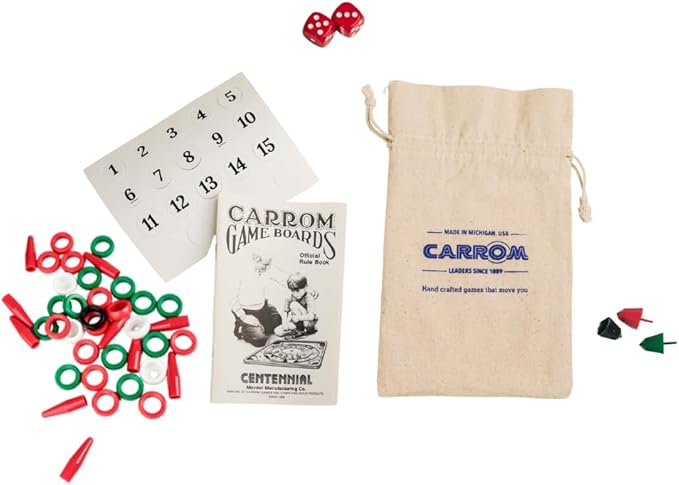 Carrom Board Equipment Set — Includes 44 Playing Pieces, Instruction Manual and Carrying Case — Extra Accessories for Board Games for Adults & Children — Durable Sports Board Game Accessories