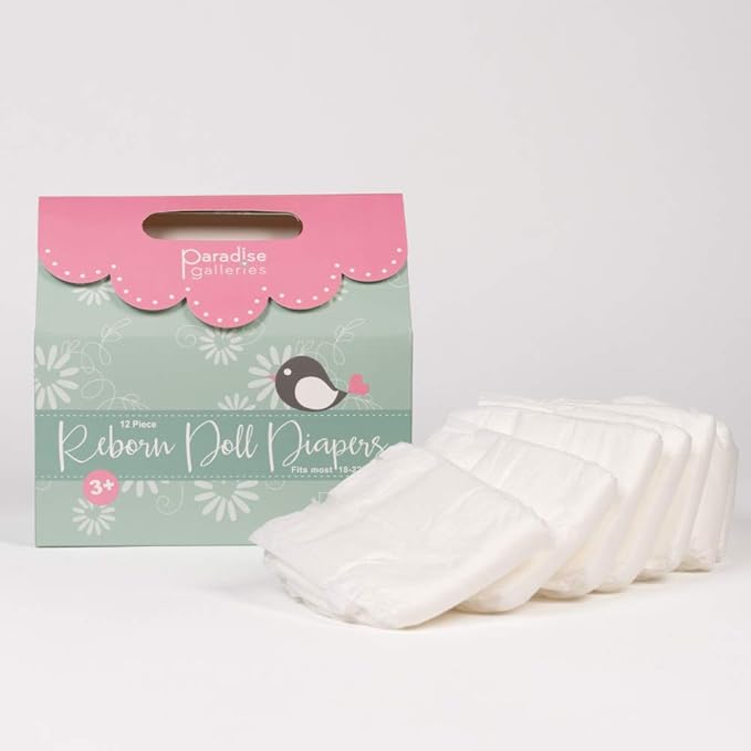 Paradise Galleries Reborn Baby Doll Accessories Reusable Diapers - 12-Piece Pack, Fits 18 - 22" Dolls for Ages 3+
