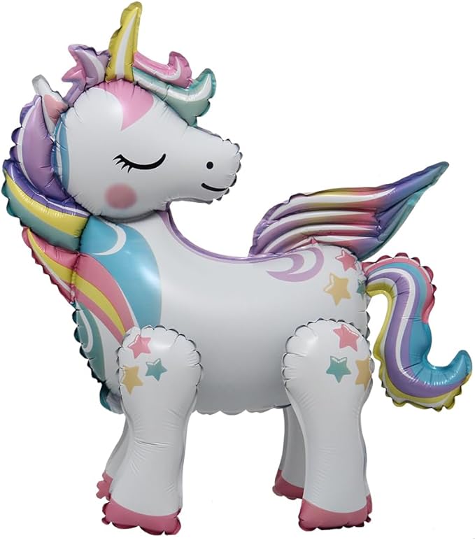 4D Walking Balloons Animal Foil Balloon Lion Panda Alpaca Turtle Cow Horse hippo leopard Ballon Jungle Forest Zoo Theme Baby Shower Birthday Party Supplies (4D Horn Horse)