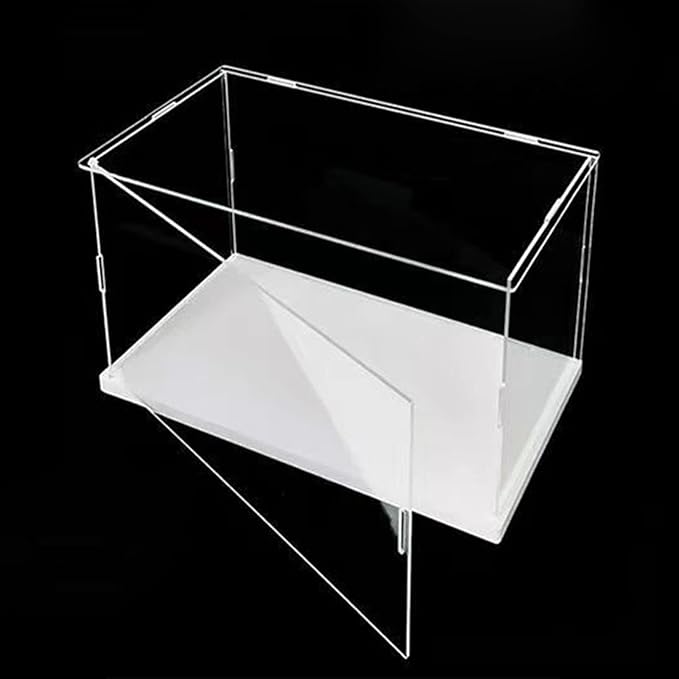 Openable Clear Acrylic Display Case-Assemble Countertop Box with White Base for Display-Clear Display Box,Dustproof Protection Showcase for Figures Toys Collectibles (10x8x8inch/25x20x20cm)