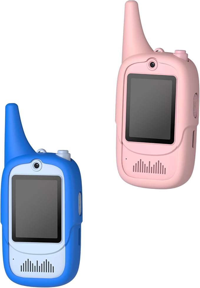 FUNYKICH 2PCS Video Walkie Talkies for Kids with Dinosaur-Themed Protective Case, Rechargeable Handheld Kids Video Intercom, Indoor Outdoor Toys for Games, Camping, Hiking for Boys Girls Ages 3-12