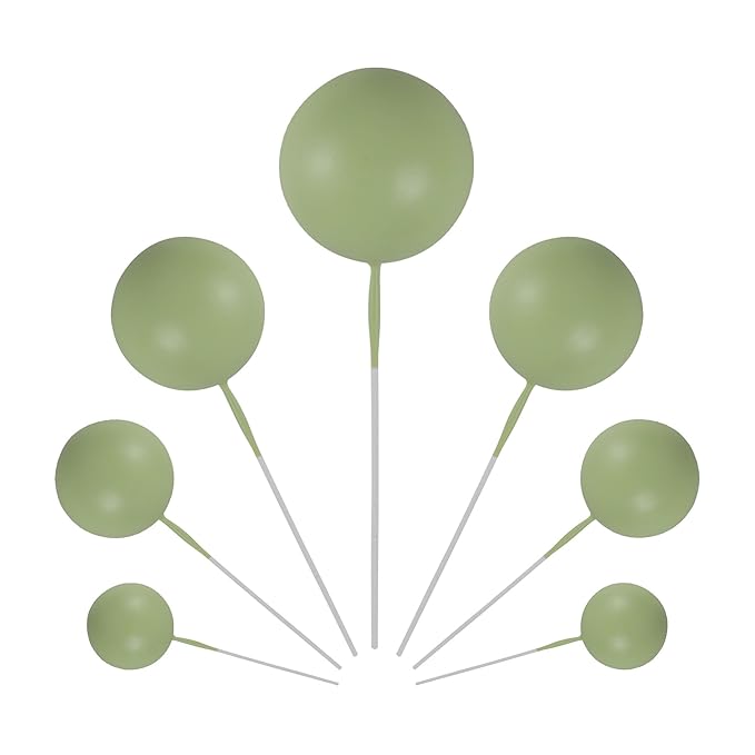 Gyufise 30Pcs Ball Cake Toppers Balls Cupcake Toppers Insert Foam Ball Shaped Cake Picks Mini Balloon Cake Decoration for Wedding Baby Shower Birthday Party Cake Decorations Supplies Matcha Green