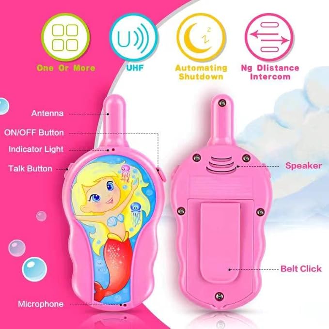 Mermaid Walkie Talkies for Girls, 2 Pack Kids Two Way Radio Toys, Long Range Toddler Toys for 3-8 Year Old, Ideal Birthday Christmas Easter Gifts for Indoor Outdoor Games