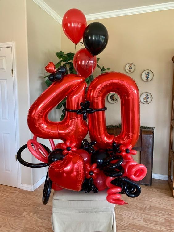 Red 4 Balloon, Number Balloon 40 Inch for 4th Red Party decorations, Four Large Numbers for Party Decor, Number 4 Balloon