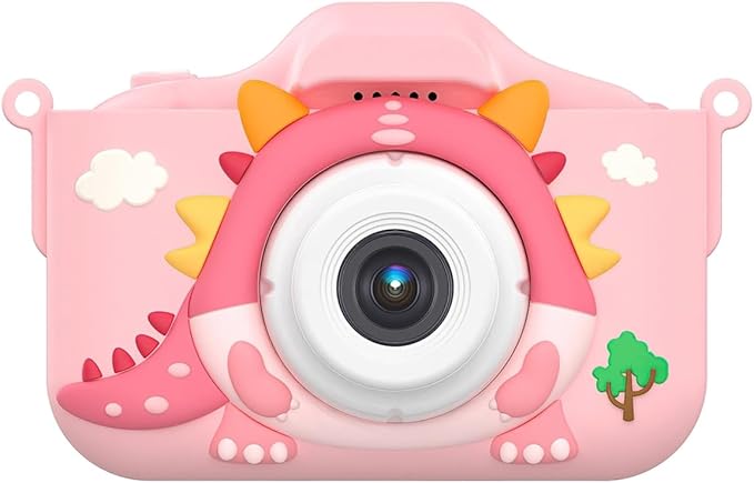 FFF-Pink-GPCT5086 Dinosaur Kids Selfie Camera 48MP 1080P HD Cartoon Case 32 GB Card for Ages 6 Plus - Pink
