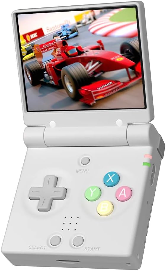 MIYOO Mini Flip Clamshell Console Mini Portable Handheld with 64GB TF Card 2.8inch IPS Screen 750×560 Resolution Game Player (White 64GB)