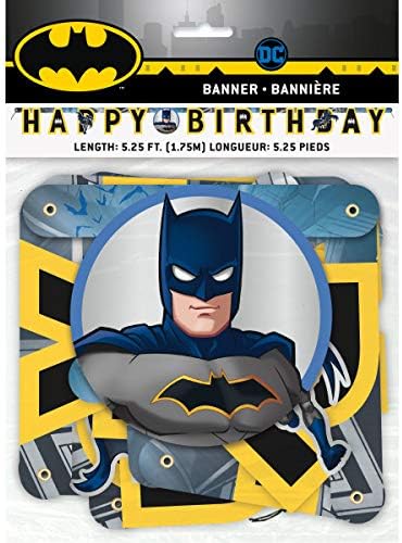 Batman Birthday Party Supplies Decoration Bundle includes Birthday Banner, Table Cover, Hanging Swirl Decorations, 1 Dinosaur Sticker Sheet