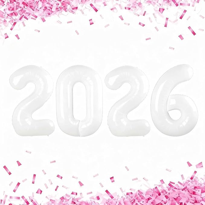 White 2026 Number Balloon, 40 Inch 2026 New Years Decorations, 2026 Balloons Numbers for New Years Eve Party Supplies,Graduation Parties