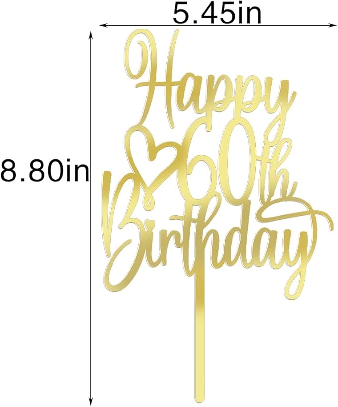 Acrylic Happy 60th Birthday Cake Topper - Cheers to 60 Years Cake Topper, 60 & Fabulous Cake Decoration for Hello 60th Birthday Anniversary Party Cake Decorations Supplies