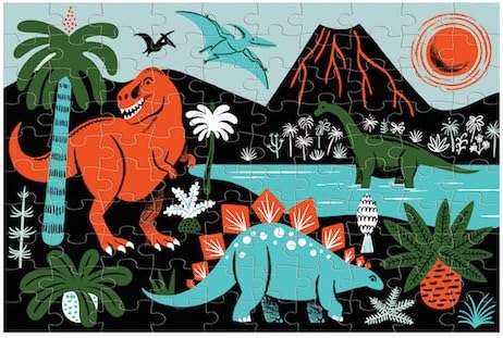Mudpuppy Dinosaur Glow-in-the-Dark Puzzle, 100 Pieces, 18”x12” –Perfect for Kids Age 5+ - Colorful and Glowing Illustrations of Dinosaurs and Prehistoric Life - Award-Winning Glow in the Dark Puzzle