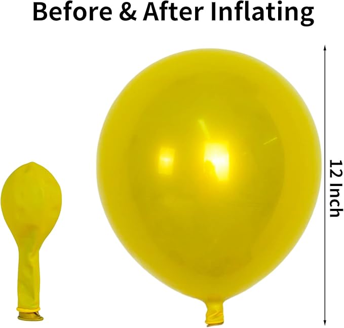 Chrome Yellow Balloons 12 Inch, Double-Layered Metallic Yellow Balloons, Shiny Thick Chrome Metallic Latex Helium Balloon for Birthday Wedding Graduation Party Decoration Supplies