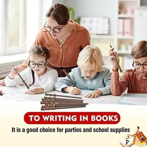 Wizard Theme Party Favors - Wand Pencils, Wizard Glasses with Round Frame No Lenses for Kid Student Magic Birthday Gift, School Party Supplies ,Halloween Decor,12pcs each