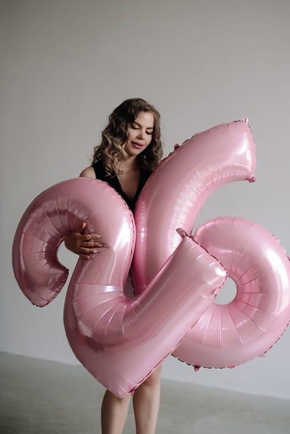 Pastel Pink Number Balloon, 16th Birthday Decorations for 1 6 16 61, Large Foil 40 Inch Sweet 16 Balloons Number for Wedding Memorial Day's Photo Shoot Decoration