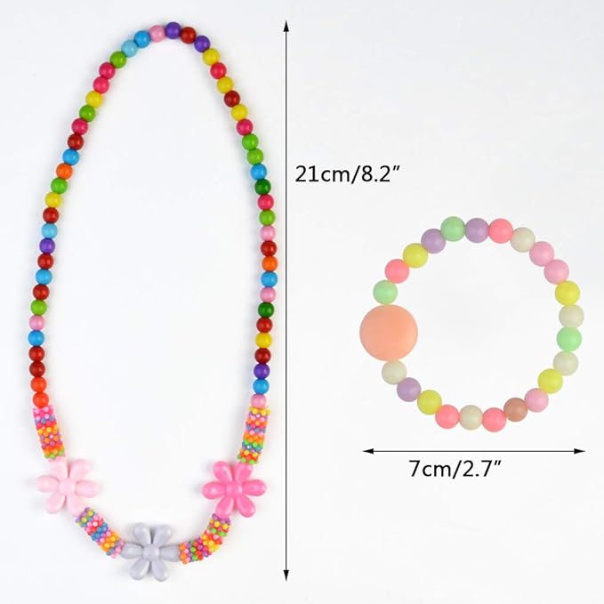 obmwang 30Pcs Princess Necklace Bracelet Set, Teenager Costume Jewelry Play Jewelry for Women Dress Up Pretend Play Party Favors