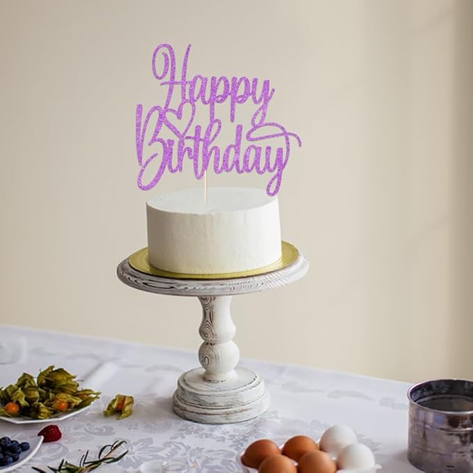 Handmade Glitter Happy Birthday Cake Topper- Happy Birthday Cake Decor,Fabulous Cake Decoration，Anniversary Party Decoration Supplies (purple)
