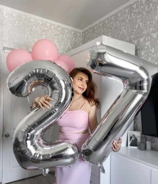 Silver Number 7 Birthday Balloon 40 Inch, Digital Balloons for 7 17 27 70 77 Party Celebration Decorations Supplies, Mylar Foil Numbers Balloon for Seven Wedding Anniversary