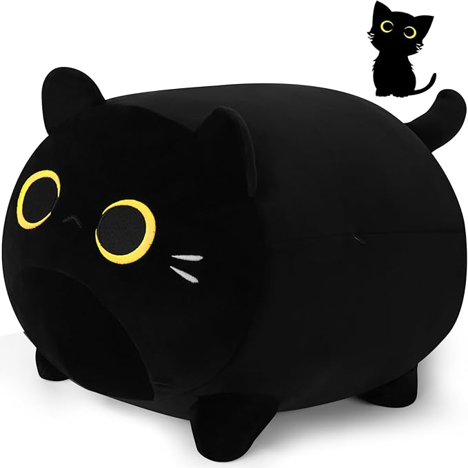 Black Cat Plush Pillows-20''Large Soft Plushies, Gold Eyes Black Cat Plush Pillow, Cat Anime Plush Cute Plush Cat Plushie Stuffed Cat Stuffed Animals, Birthday Gift for Kids Girls Boys