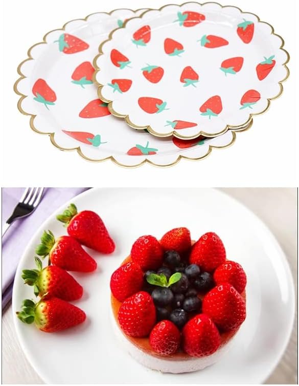 MaitianGuyou Strawberry Plates Party Supplies,40-Count Berry Sweet Fruit Paper Plate Berry Sweet One Birthday Party Decorations for Wedding Baby Show BBQ(Strawberry 1#,7Inches)