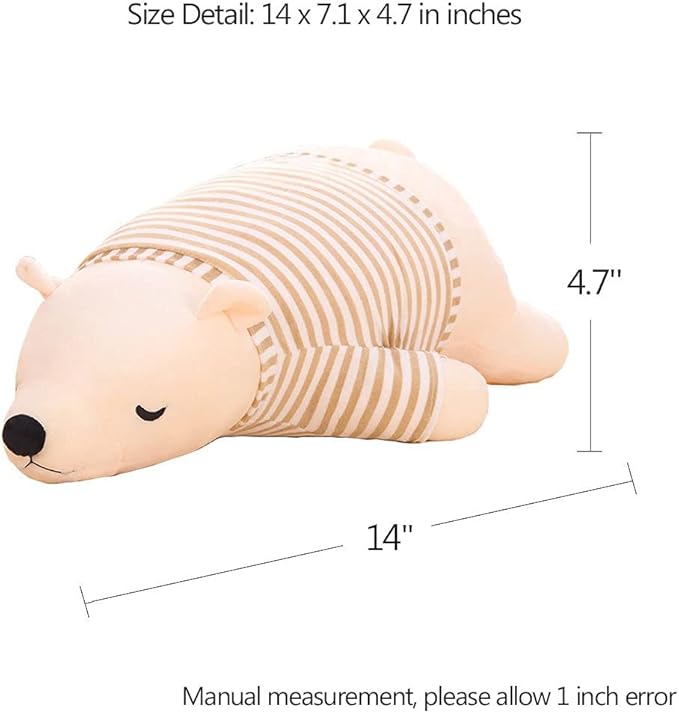 MMTTAO Stuffed Polar Bear Animal Plush Toy 14 Inch Small White Sleeping Bear Animal Stuff Soft Plushies Cute Dolls Collection Huggable Pillow Cushion Birthday Gift for Kids Child Boys Girls, 14Inches