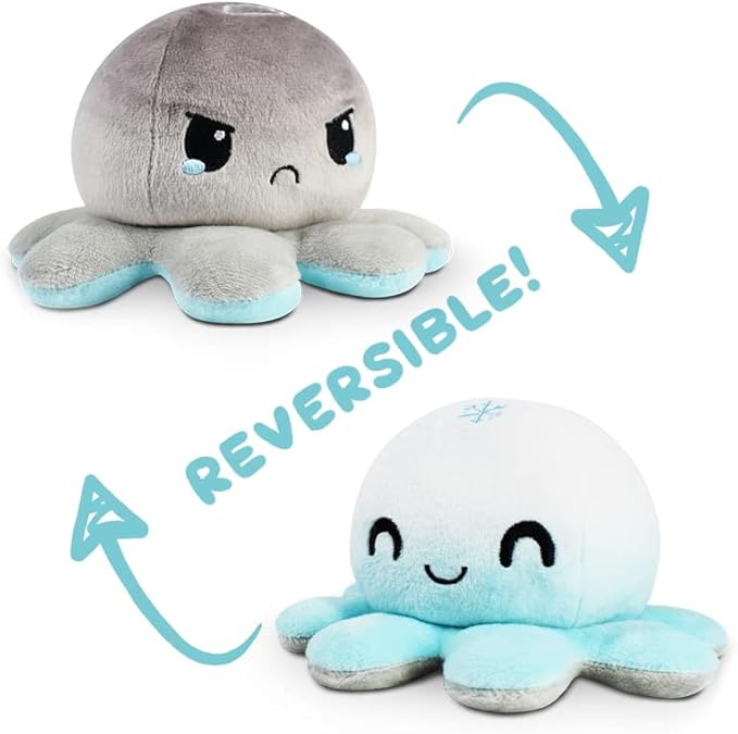 TeeTurtle Reversible Octopus Plushie 4-Inch Snowflake + Cloud Two-Sided Flip Plush Toy with Embroidered Details - Cute Mini Collectible Plush for Kids, Teens, and Adults