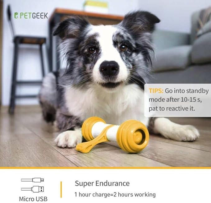 PETGEEK Interactive Dog Toys, Motion Activated Electronic Dog Toy Interactive Dog Bone Toys for Medium Large Dogs, USB Rechargeable Automatic Dog Toy for Boredom and Stimulating (Yellow)