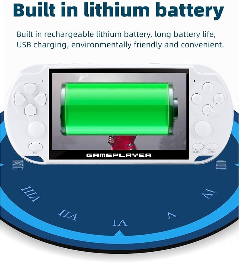 JXD Multifunctional Video Game Console 5.1 inch 7500 Free Retro Games Handheld Game Console Portable Pocket Children's Game Player Mini Arcade Emulator Device mp3/4 Holiday(White)