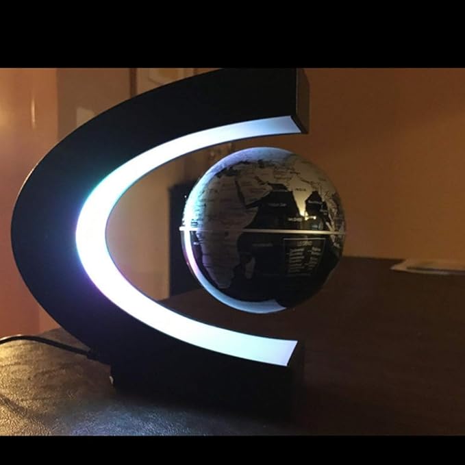 Magnetic Levitation,Petforu High Rotation C Shape Magnetic Suspension Maglev Levitation Globe with LED Lights for Learning Education Teaching Demo Home Office Desk Decoration(US Plug) - Black