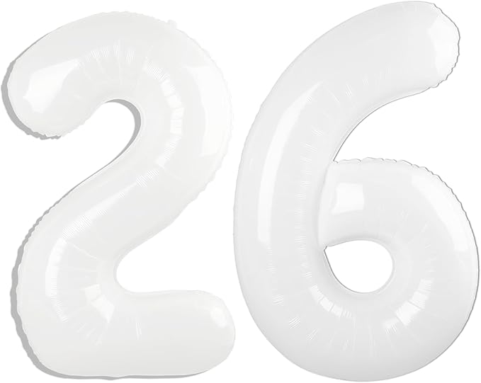 40 Inch White Number 26 Digital Balloon,Jumbo Mylar Foil Helium Balloon for 26 Balloons for Birthday Party,Wedding Anniversary Party Decorations